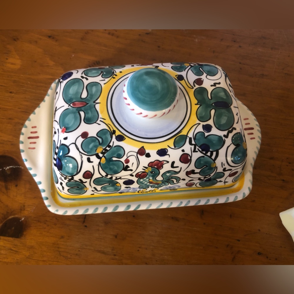 Deruta Italian Pottery Butter Dish Galletto Verde